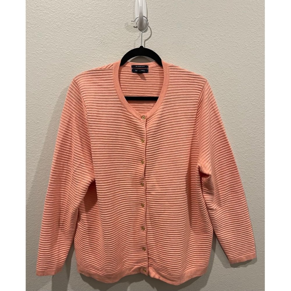LANDS'END Coral Ribbed Supima Cotton Cardigan Sweater